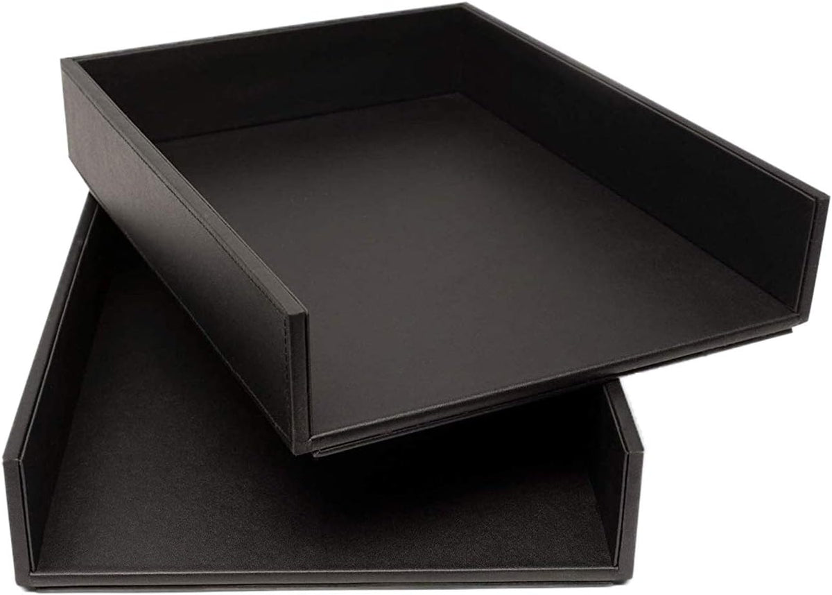 Armory by Castle - Leatherette Two Stackable Paper Trays Desk Organizer - Clu...