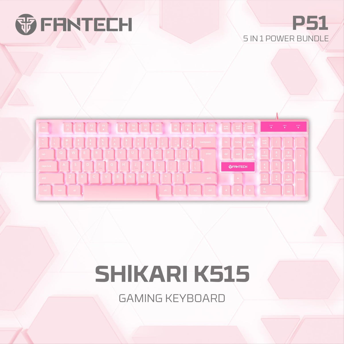 FANTECH P51S 5-in-1 Gaming Bundle: RGB Keyboard Mouse Headset Stand Pad, Pink