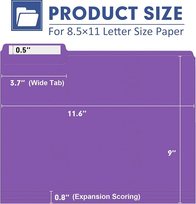 File Folder, PANDRI 120 Pack File Folder, 1/3 Cut Tab, Letter Size, Filing - Image 2