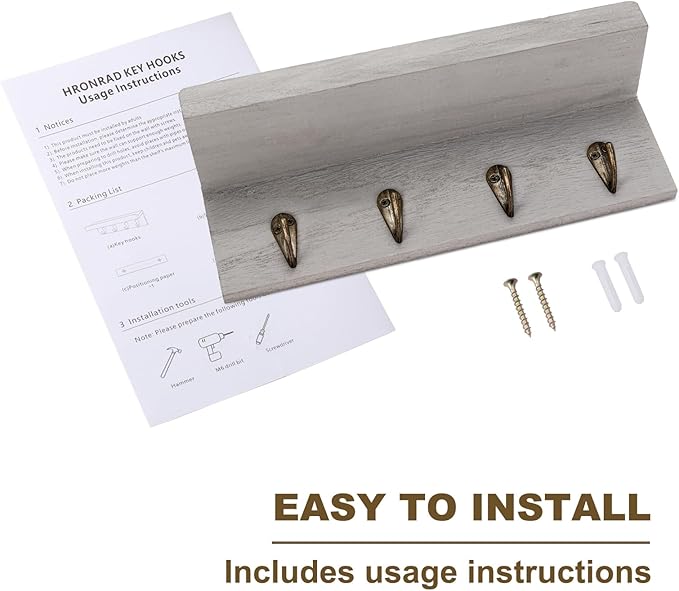 HRONRAD Rustic Key Holder for Wall, Farmhouse Wall Shelf - Image 7