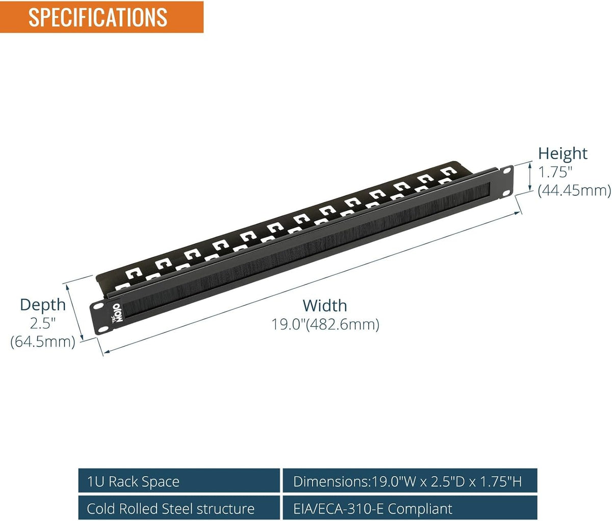 Tecmojo 1U Rack Mount Cable Management Panel with Brush,Rack Brush Panel for ...