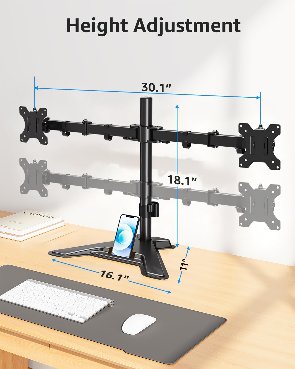 mountup dual monitor stand - freestanding & height, close-up detail