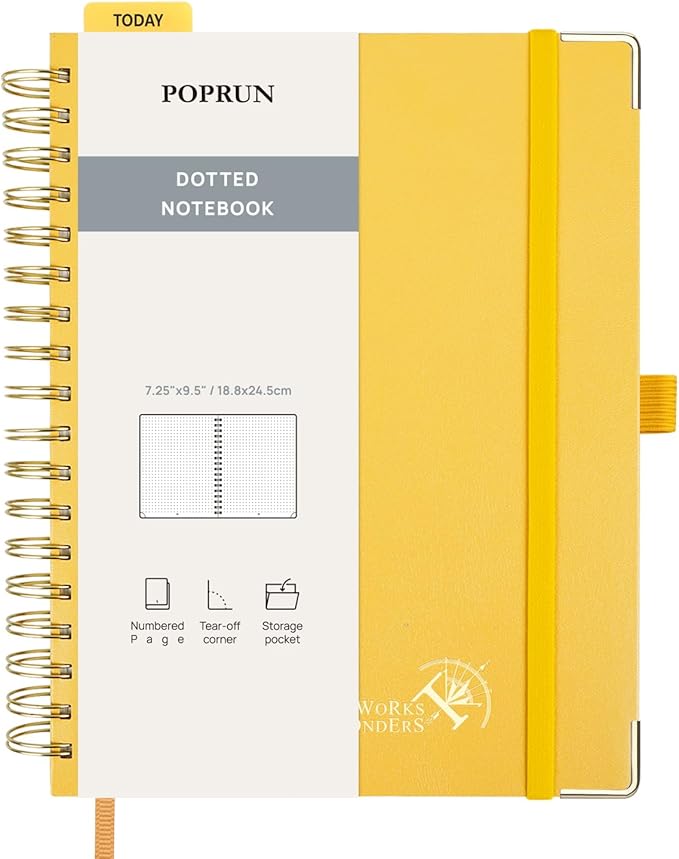 POPRUN Spiral Bullet Dotted Journal Notebook, 7-1/4" x 9-1/2" by POPRUN
