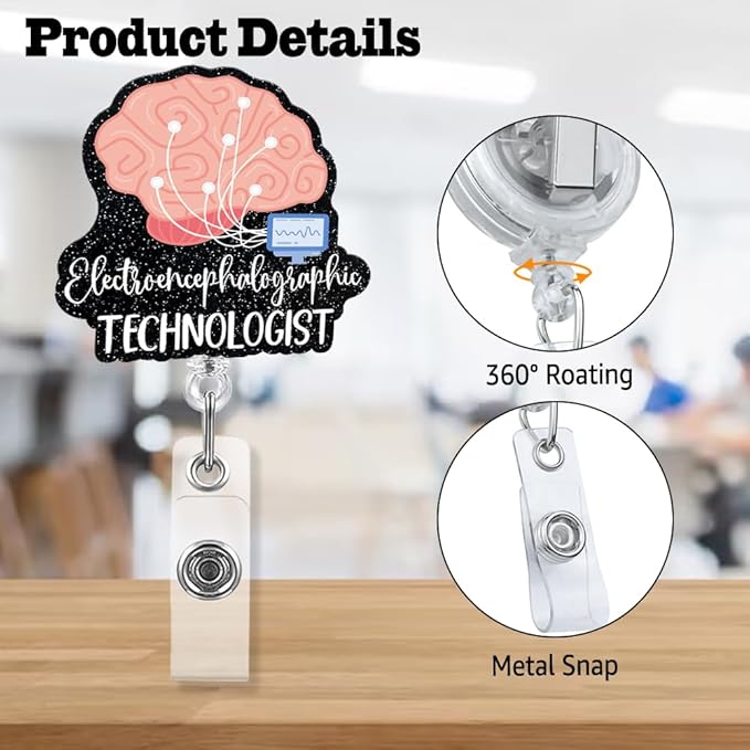 Sixrip Electroencephalographic Technician Retractable Glitter Badge Reel - Image 3