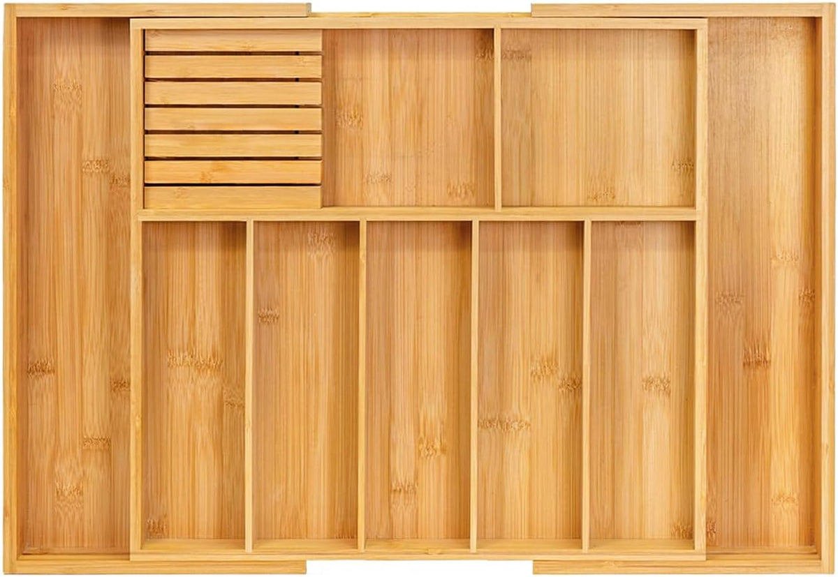 VaeFae Extra Large Kitchen Utensil Holder, Bamboo Silverware Drawer Organizer...