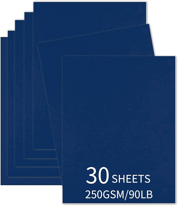 30 Sheets Navy Blue Cardstock 8.5'' x 11'', 250gsm/90lb Heavyweight Cover by Bazyrock