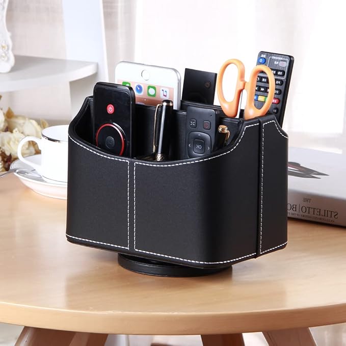 Remote Control Holder 360 Degrees Rotatable Desk Stationery Supply Organizer PU - Image 5