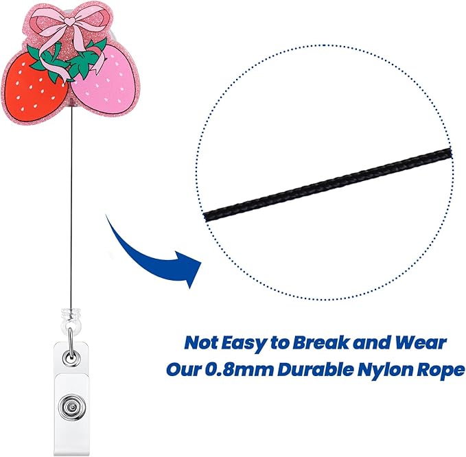 Pink Bow Strawberry Badge Reel | Cute Retractable ID Card Badge Holder | Name - Image 5