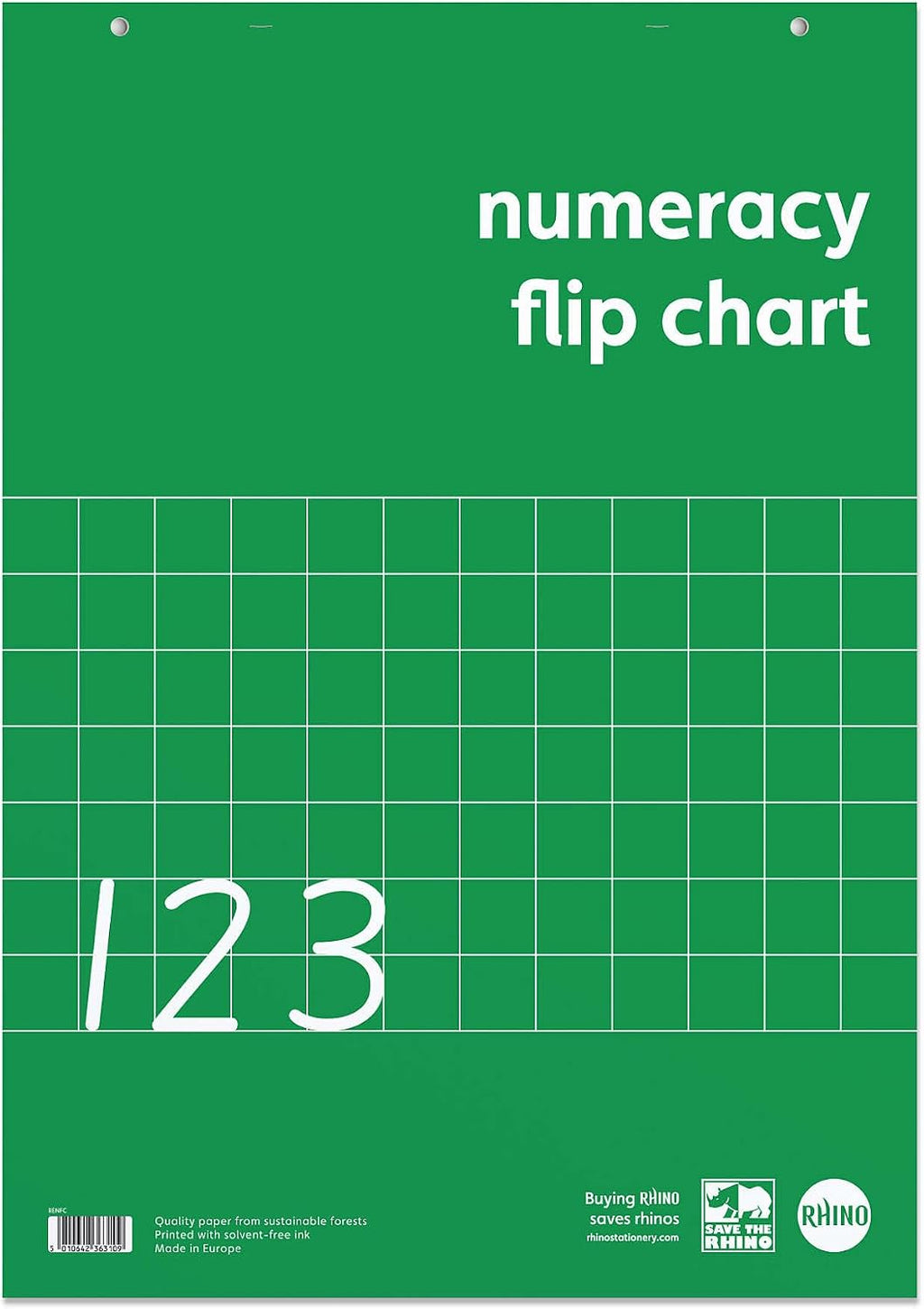 Rhino Stationery A1 Educational Numeracy Flip Chart Pad | 60 Pages | A1 Paper Sheets | Learning Resources | Flipchart Paper, Green, RENFC-2