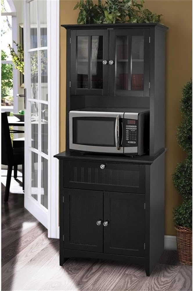 American Furniture Classics OS Home and Office Framed Glass Doors and Drawer in Black Kitchen Buffet with Hutch