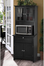 American Furniture Classics OS Home and Office Framed Glass Doors and Drawer in Black Kitchen Buffet with Hutch