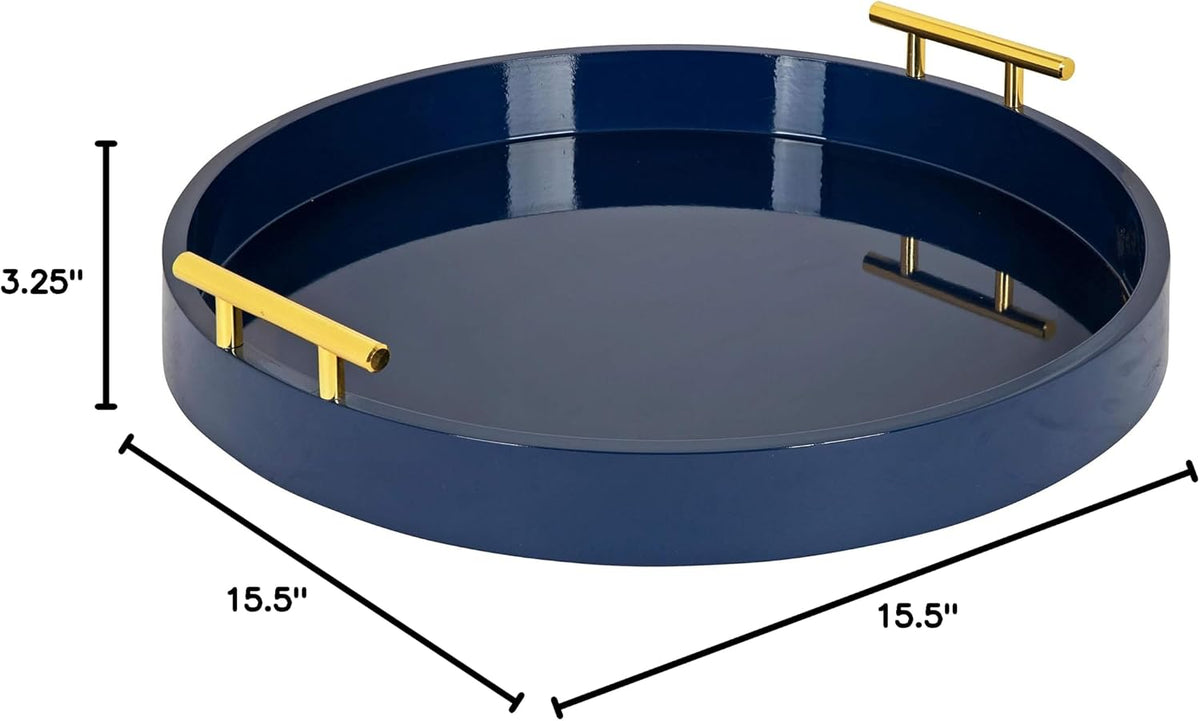 Kate and Laurel Lipton Modern Round Tray, 15.5" Diameter, Navy Blue and ...