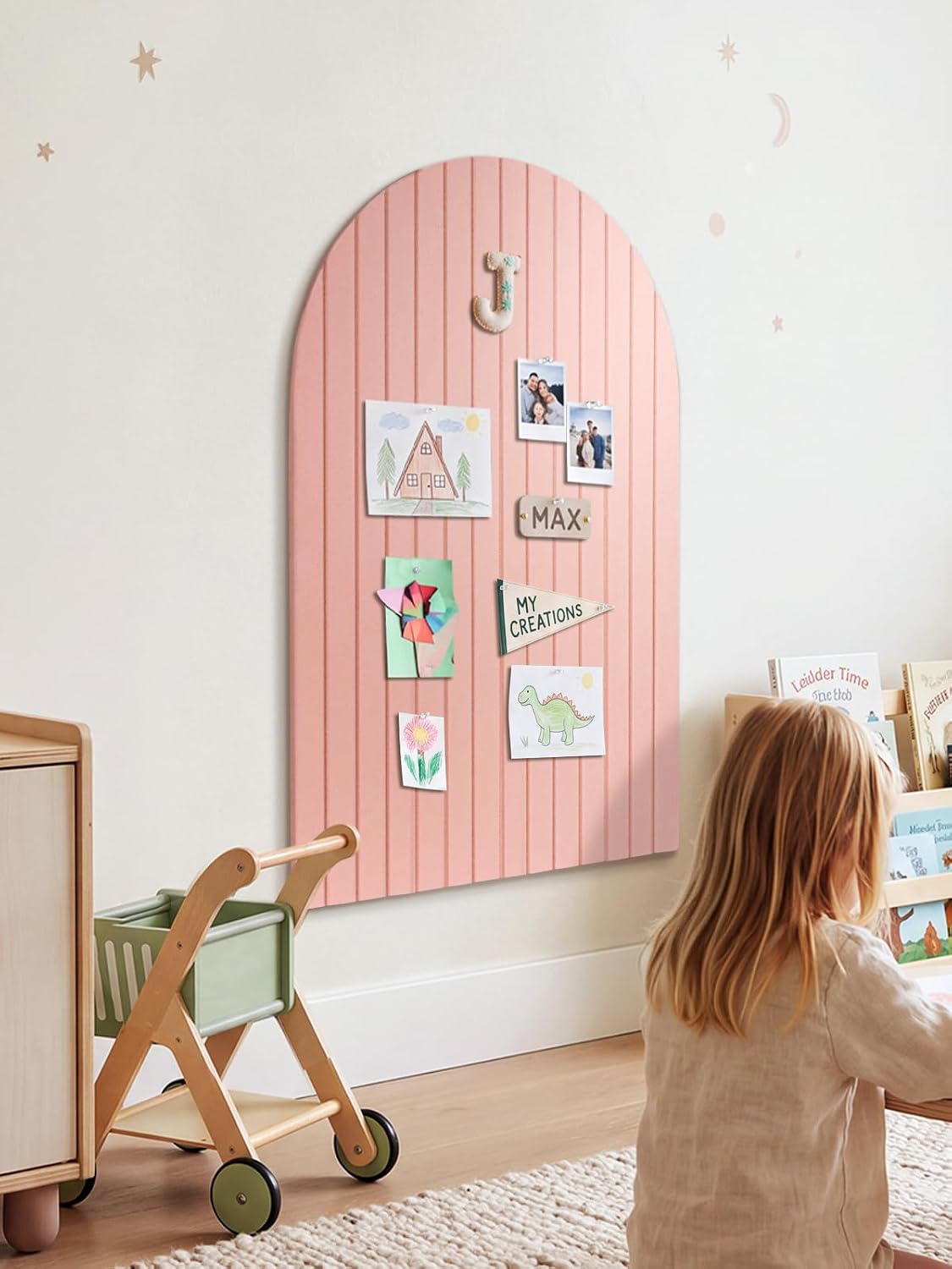 Arched Felt Bulletin Board, 35.4 x 23.6 Striped Pin Board for Wall