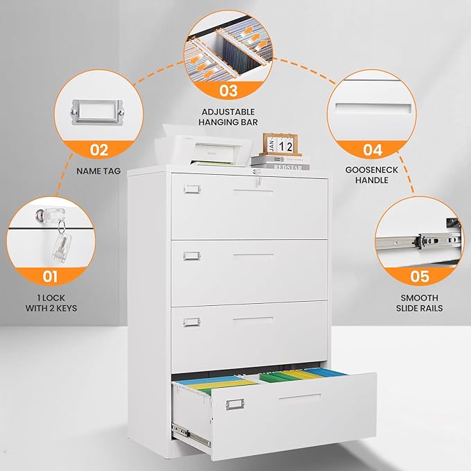 AFAIF 4 Drawer File Cabinets for Home Office, Metal Filing Cabinet - Image 6