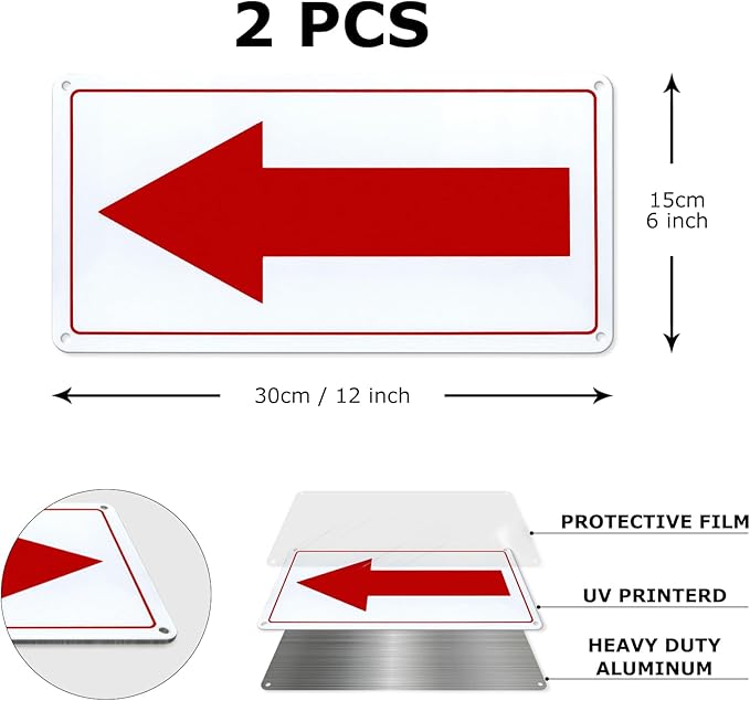 Red Arrow Sign Aluminum 10 x 5 Inch Heavy Duty Metal Waterproof Reflective - Image 5