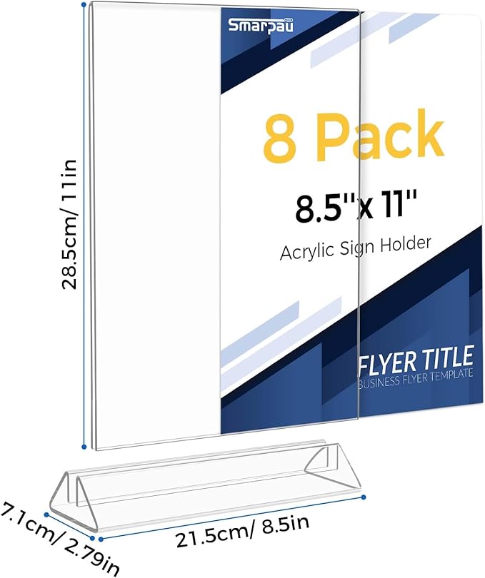 Smarpau Acrylic Sign Holder 8.5x11, 8 Pack Double-Sided Picture Frames Display - Image 4