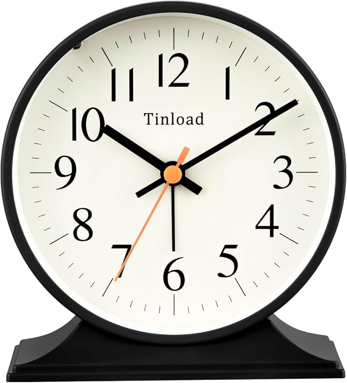 4.5"Retro Analog Alarm Clock, Vintage decor, Super Silent Non Ticking Small by Tinload
