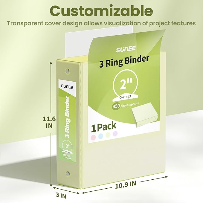 SUNEE 3 Ring Binder 2 Inch 1 Pack, Light Yellow - Image 7