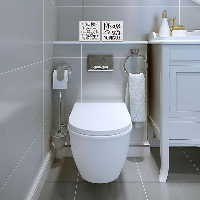 CQM 2 PCs Funny Bathroom Decor, Humorous Bathroom Decorative Sign, Rustic - Image 5