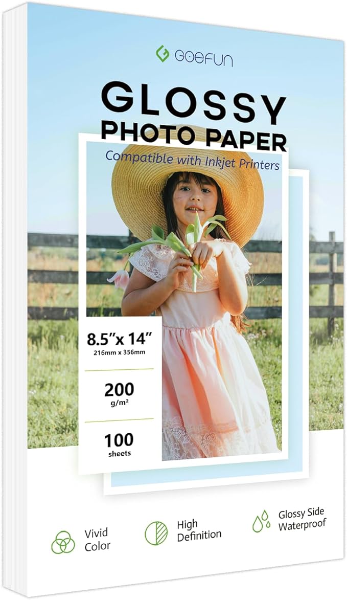 Glossy Photo Paper 8.5 x 14, Goefun 200 GSM/54 LB Legal Printer Paper by Goefun