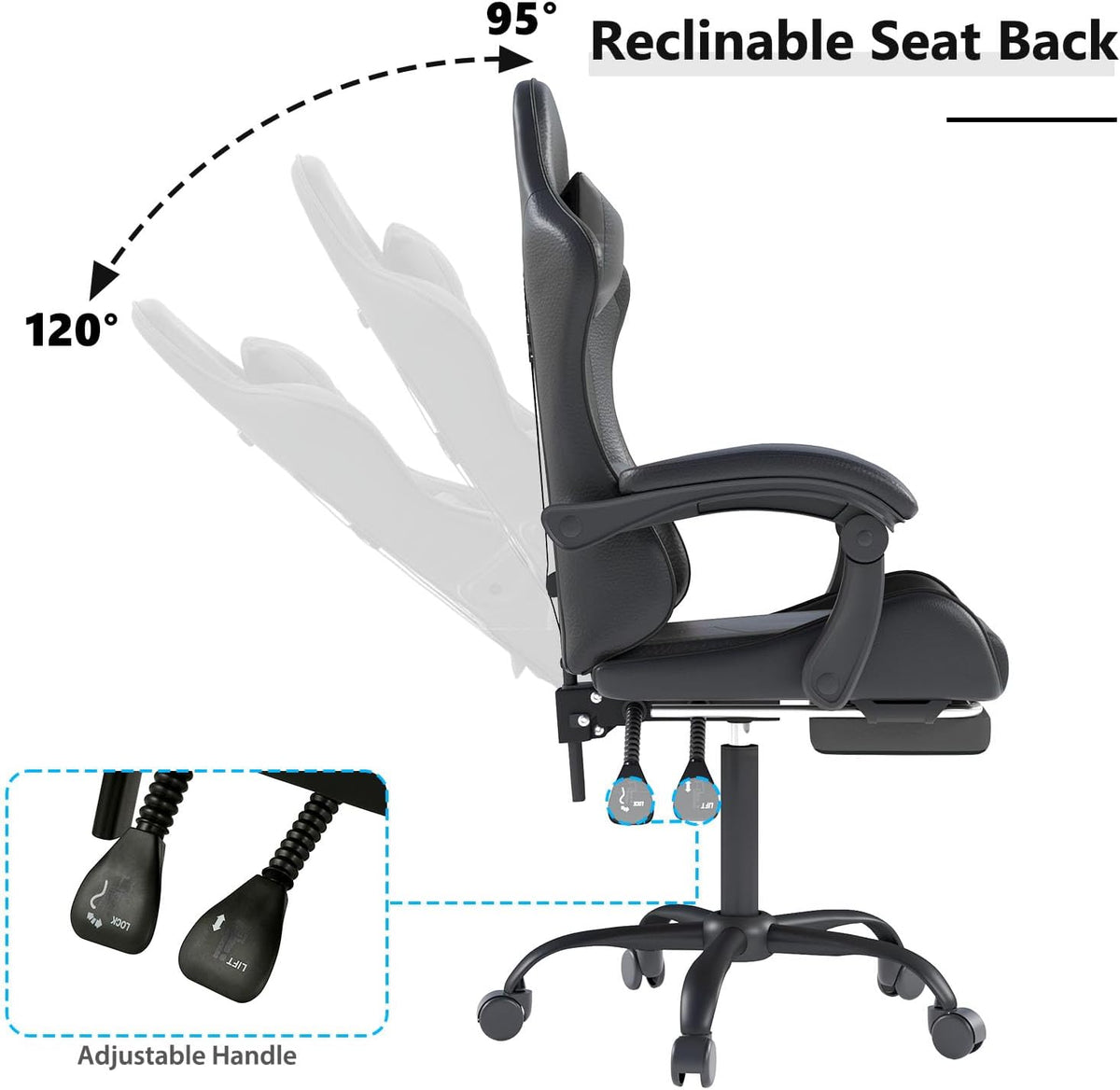 OS MOTOR Gaming Chair with Headrest and Footrest for Home Office, Black