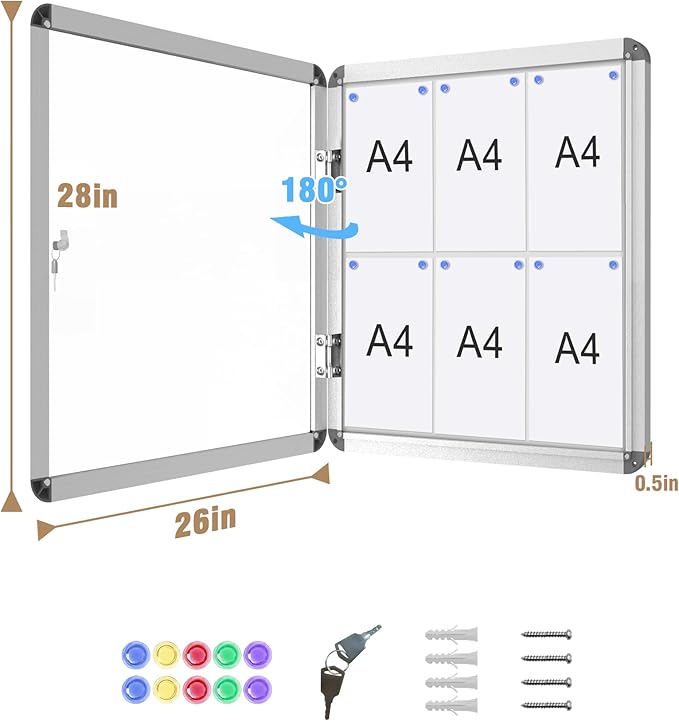 Mifuro 28"x26" Enclosed Bulletin Board, Lockable Weather-Resistant Aluminum - Image 5