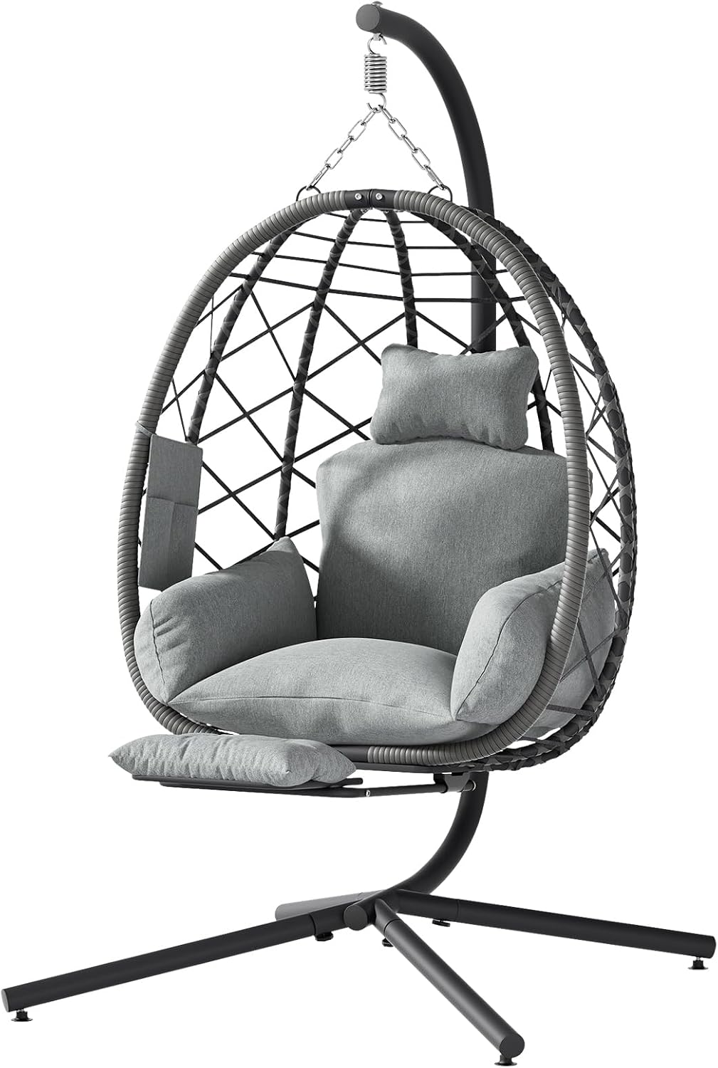 Suteck Hanging Egg Chair with Adjustable Footrest & Stand, Grey