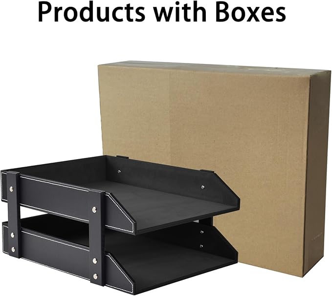 Leather Desk Organizer, 2-Tier Stackable Letter Tray Holder, Office Supplies - Image 9