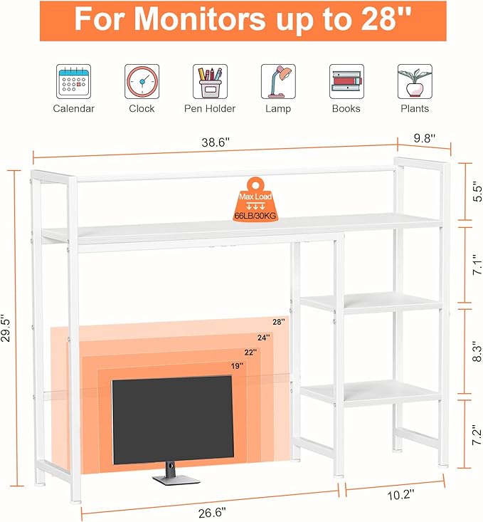 Snughome Desk Shelf, 38.6" Desktop Organizer Shelf, Desk Hutch - Image 3