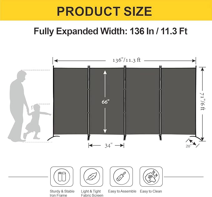 MAYOLIAH 4 Panel Privacy Screen Room Dividers 6FT Tall Portable Office Wall - Image 5