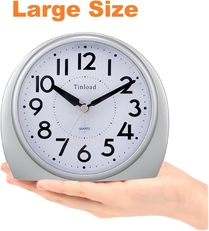 Tinload 5.5" Large Analog Alarm Clock Silent Non Ticking, Gentle Wake, Beep - Image 2
