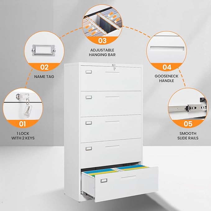 AFAIF 5 Drawer File Cabinets for Home Office, Metal Filing Cabinet - Image 6