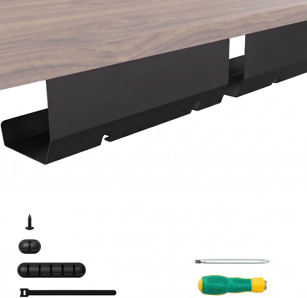 Aothia Under Desk Cable Management Tray, 2 Pack (16.5 in, Metal, Black)