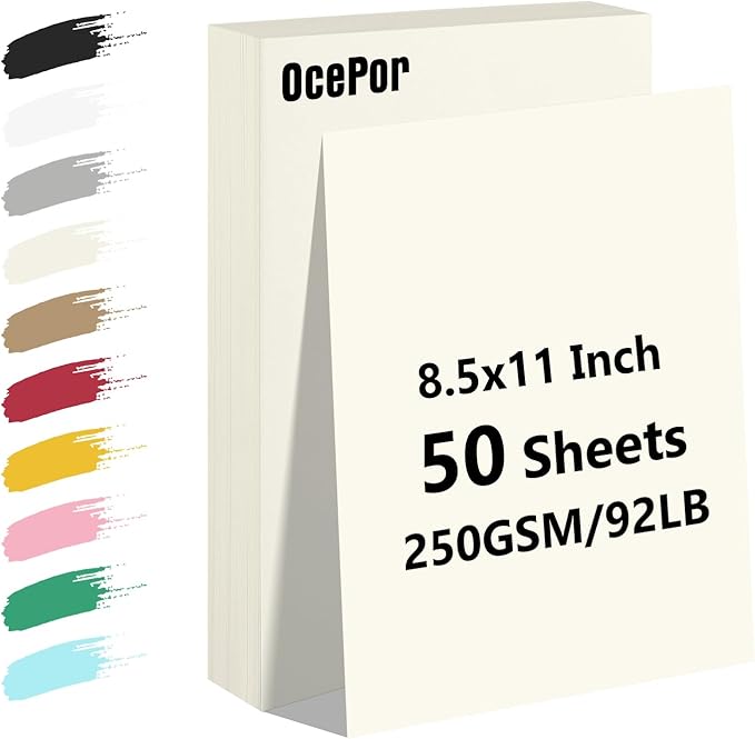 OcePor 50 Sheets Cream Cardstock Paper, Colored Printer Paper 8.5 x 11 by OcePor