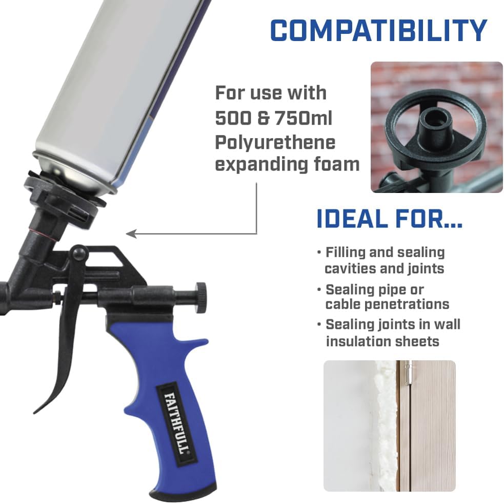 Faithfull Non Stick Foam Gun, Heavy-Duty, Fully Coated Non-Stick Body, Stainless Steel Barrel & Needle, Sealant Dispensing Spray Applicator