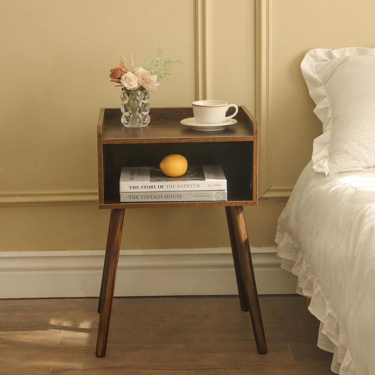 MaxSmeo Nightstand, Mid Century Modern Side Table Bedroom with Storage
