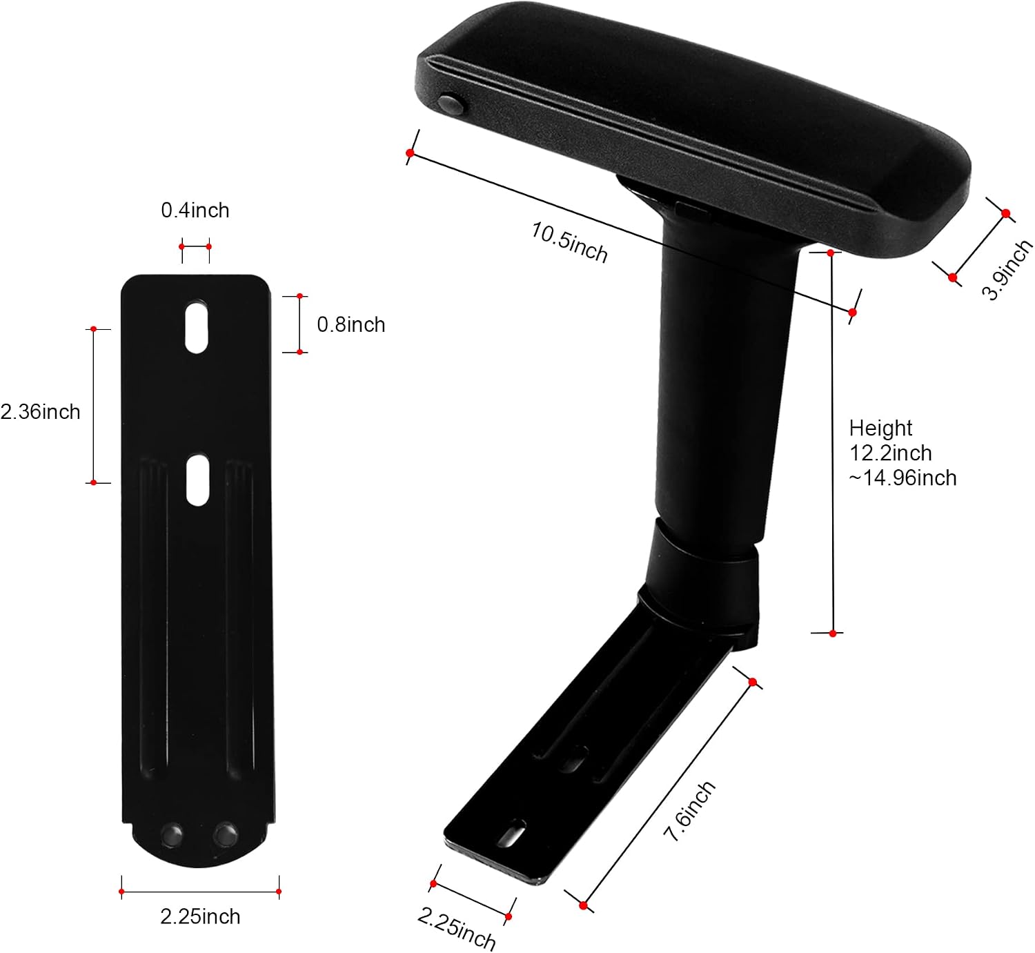Frassie 4D Height Adjustable Chair Armrest Pair, Gaming Office Boss Chair Arms Set Replacement Part