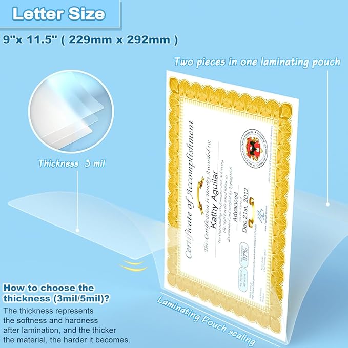 Laminating Sheets 9 x 11.5, 5 Mil Laminating Pouches 100 PCS Clear Thermal - Image 2