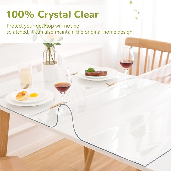 Eisdroma 36 x 63 Inch Clear Table Cover Protector, 1.5mm Plastic Table Cover - Image 5