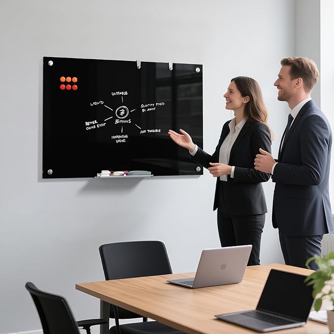 MaxGear Glass Whiteboard, Tempered Magnetic Dry Erase Board Black, Frameless - Image 2