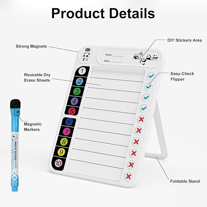 Magnetic Chore Chart for Kids, ADHD Task Tracker Easy-Check Routine Dry Erase - Image 3