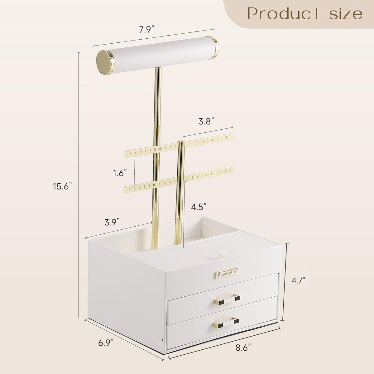 2 Tier Jewelry Stand with Bottom Drawer, Leather Jewelry Holder Display for W...