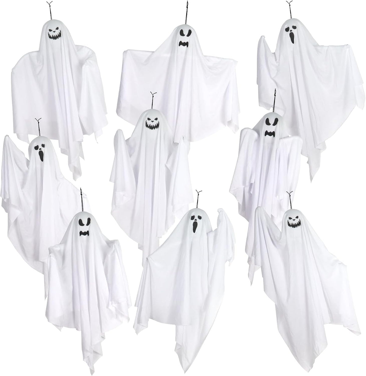 9 Pack Halloween Hanging Ghosts, 27.6 Inch Flying Ghost Decorations
