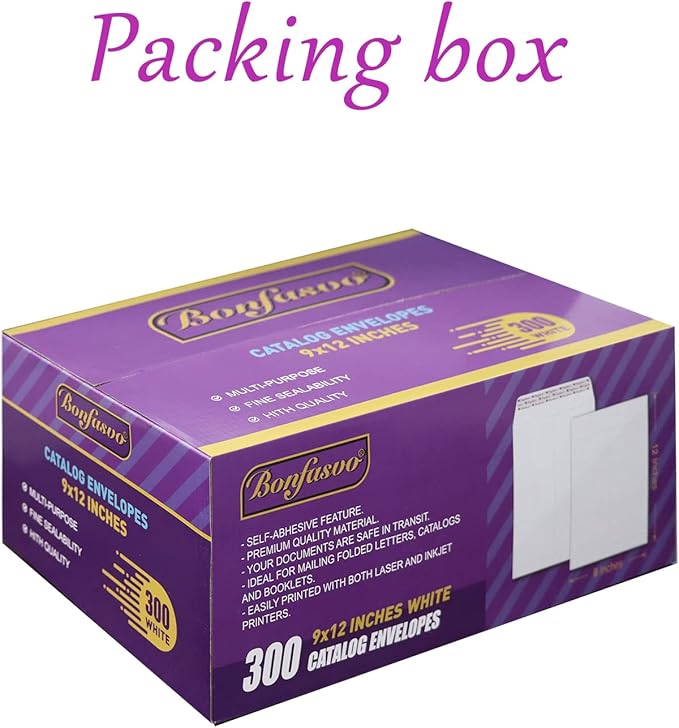 Bonfasvo 300 Pack 9x12 White Catalog Envelopes Peel & Seal Security Mailing - Image 5