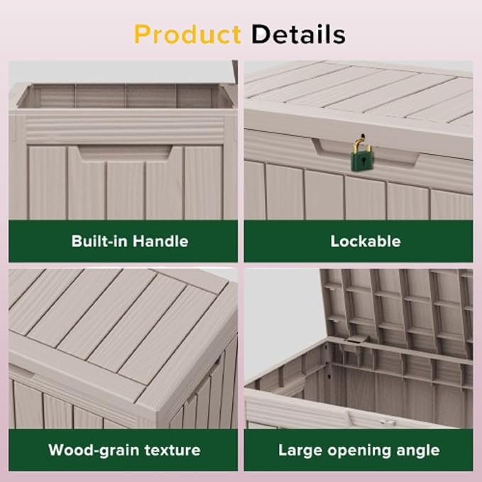 Yardgrace 45 Gallon Outdoor Storage Box Waterproof, Resin Deck Boxes - Image 3