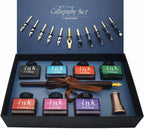 Plotube Calligraphy Pen Set – Includes Wooden Dip Pen, Antique Brass Holder