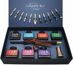 Plotube Calligraphy Pen Set – Includes Wooden Dip Pen, Antique Brass Holder by Unknown