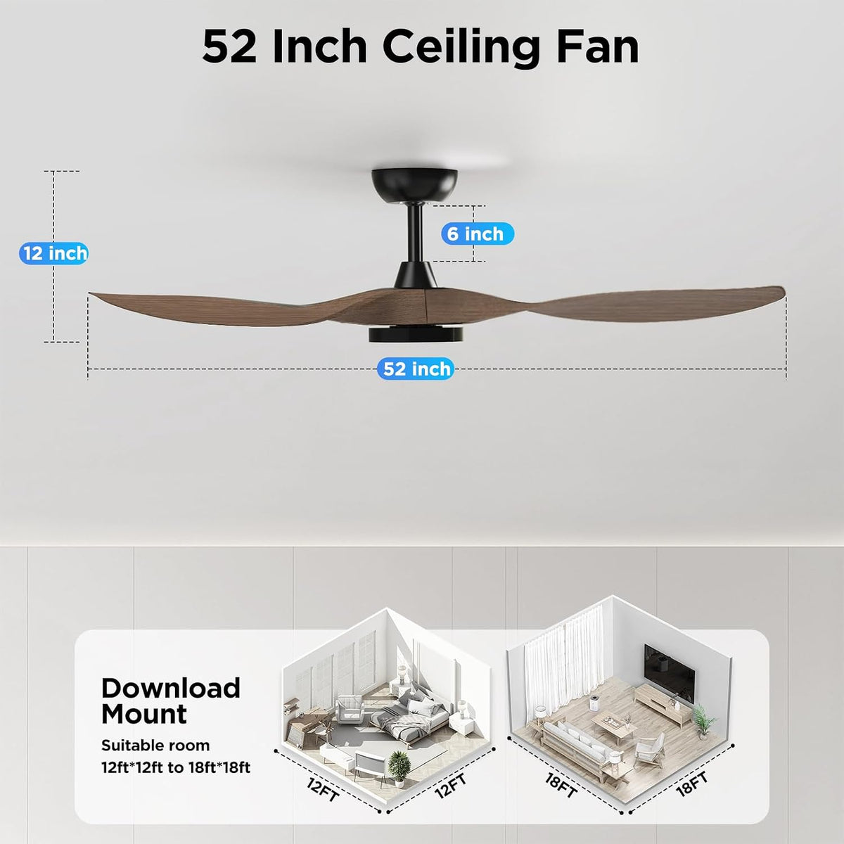 roomratv 52'' modern ceiling fan with light, wide shown in use
