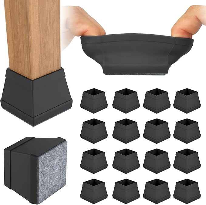 16 PCS Square Chair Leg Floor Protector, Silicone Chair Leg Cover, Furniture by ComeHomeWithMe