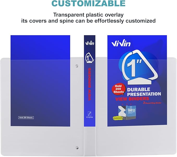 3 Ring Binder 1 Inch, ViVin Sturdy 1"-Slant D Ring Binder - Image 6